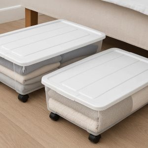 Under Bed Storage Containers with Wheels Rolling Storage Bins for Bedroom Organization Clothes Blankets Bedding Linens Pack of Two