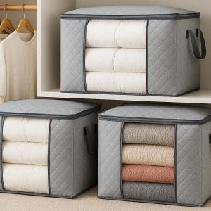 Foldable Wardrobe Storage Bags with Reinforced Handles Large Clothes Organizers for Blankets Comforters Sweaters Closet Cubes