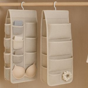 Hanging Closet Organizer Bags with Side Pockets Breathable Fabric Storage for Socks Underwear Accessories Wardrobe Shelves