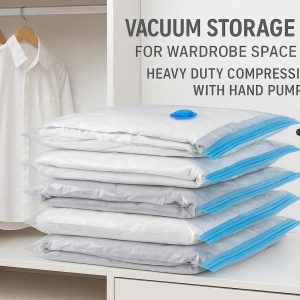 Vacuum Storage Bags for Wardrobe Space Saving Heavy Duty Compression Bags with Hand Pump for Comforters Clothes Linens