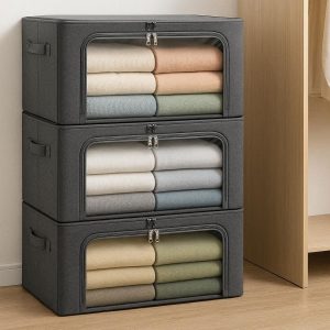 17 Heavy Duty Wardrobe Storage Bags with Steel Frame Stackable Clothes Organizers with Clear Windows Front Door Access Bins