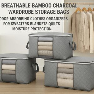 18 Breathable Bamboo Charcoal Wardrobe Storage Bags Odor Absorbing Clothes Organizers for Sweaters Blankets Quilts Moisture Protection