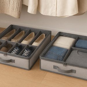 Under Hanging Clothes Wardrobe Storage Bags Low Profile Fabric Organizers with Handles for Shoes Blankets Jeans Accessories