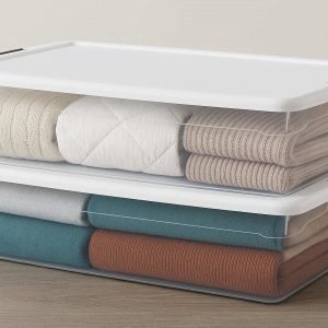 Plastic Underbed Storage Bins with Lids Durable Moving Organizers for Off Season Clothes Comforters Blankets Sweaters Clear Container