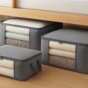 3 Fabric Under Bed Storage Bags with Clear Windows Breathable Blanket Containers Clothes Storage Bags Organizers with Reinforced Handles