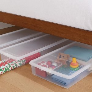 7 Clear Under Bed Storage Bins with Lids Long Plastic Containers for Wrapping Paper Holiday Decor Toys Off Season Clothing